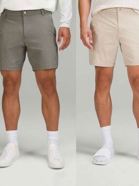 Lot of 2 Lululemon Commission Short 7" Classic 31 Warpstreme Tan Green Chino